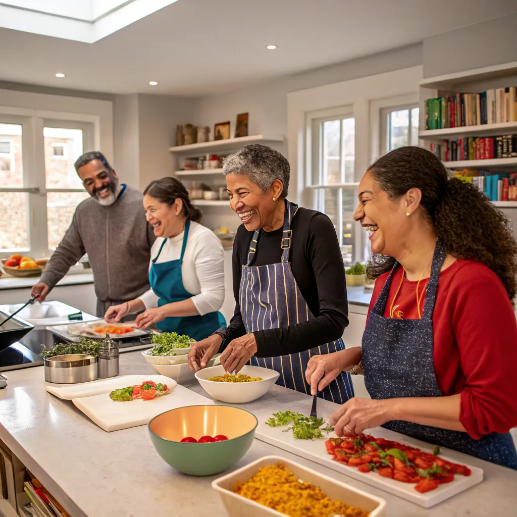 Group of people enjoying cooking class